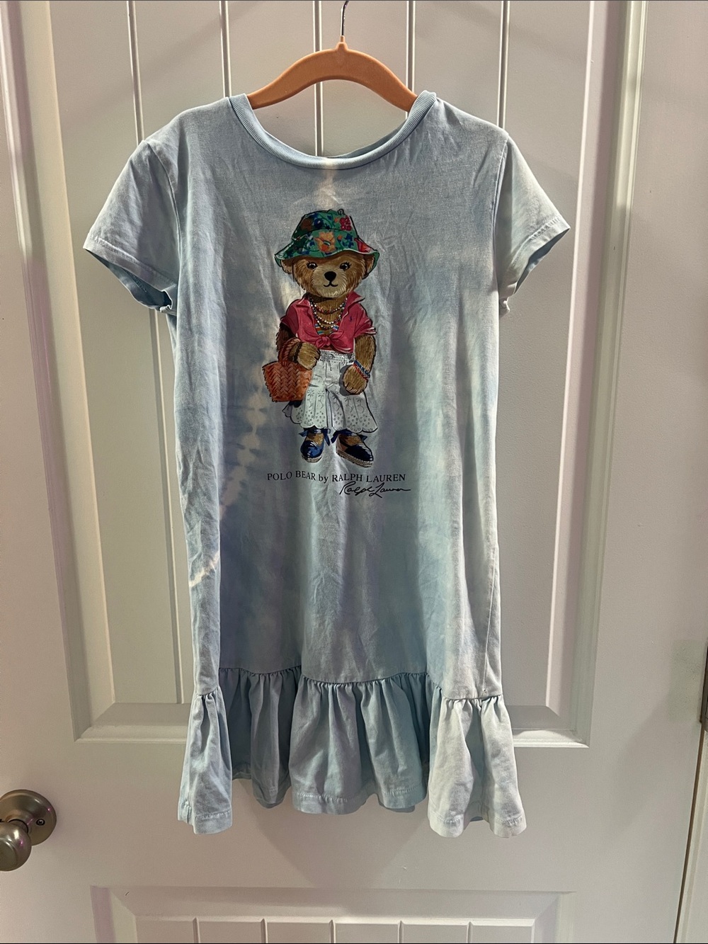Ralph Lauren Light Blue Polo Bear Ruffle-Hem Tee Dress